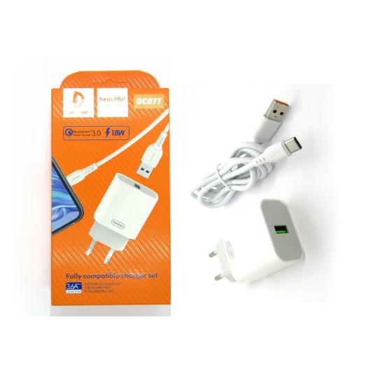 CHARGER ADAPTER DENMEN DC07T/DC07-T SMART HD 18W QC3.0 3.6A WHITE